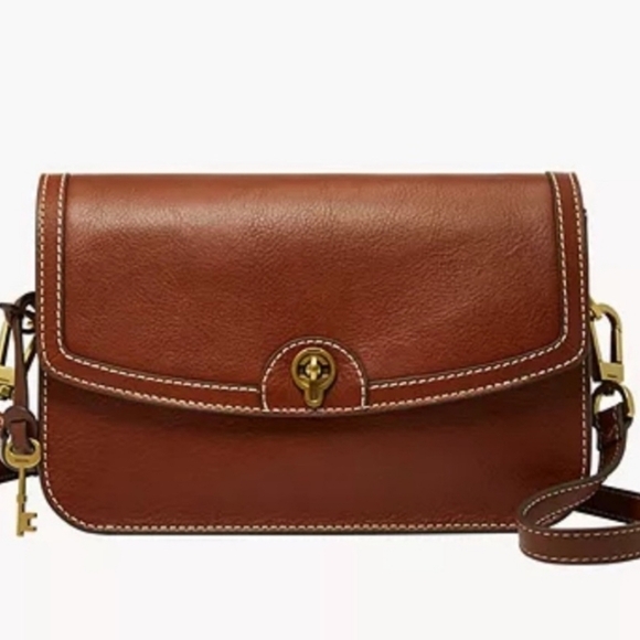 Fossil Ainsley Medium Brown Leather Crossbody Bag Shoulder Purse - Picture 2 of 14